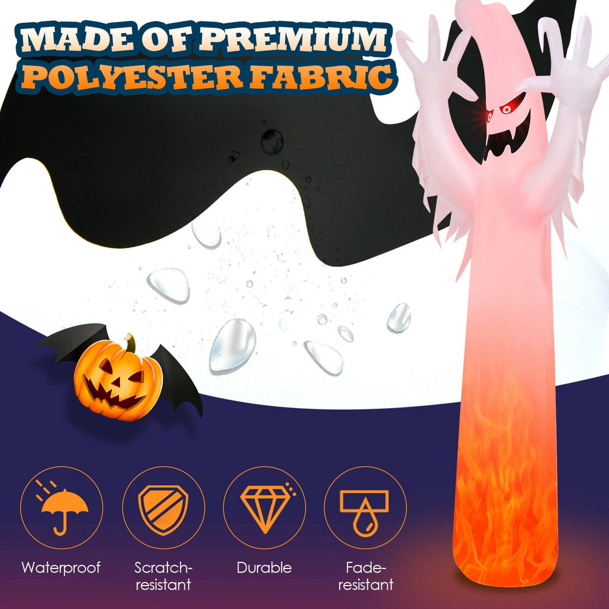 Gymax Ghost Blow Up Halloween Yard Inflatable, with Built-in Flame Light 12'
