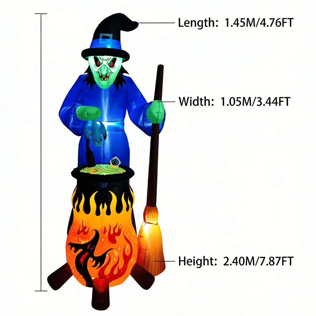 7.8 ft Halloween Inflatable Witch Outdoor Decoration, Blow-Up Witch with Built-in LED Lights, Halloween Yard Garden Lawn Holiday Party Decor