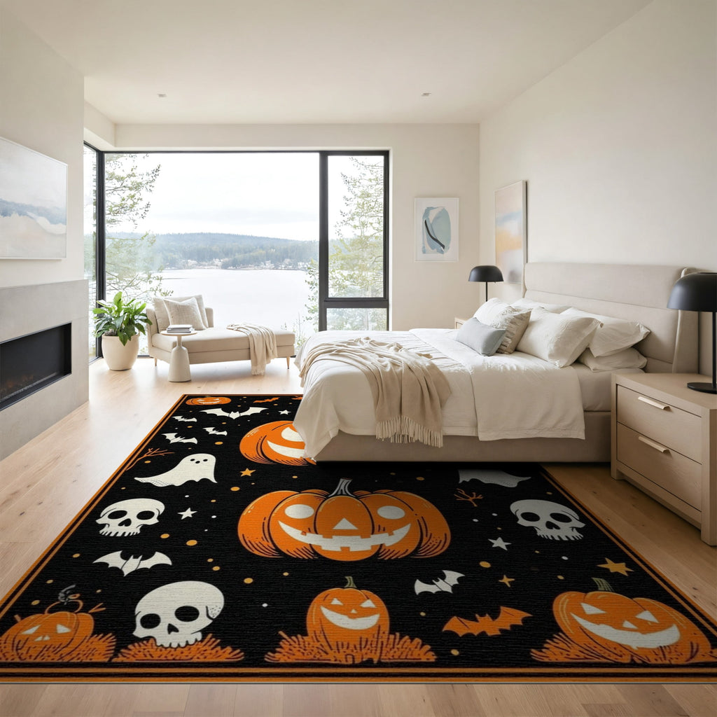 ODIKA Halloween Ghost Pumpkin Bat Skull Welcome Doormat Fiber Door for Dorm Room, Small Living Apartment, Stain Resistant Low Profile