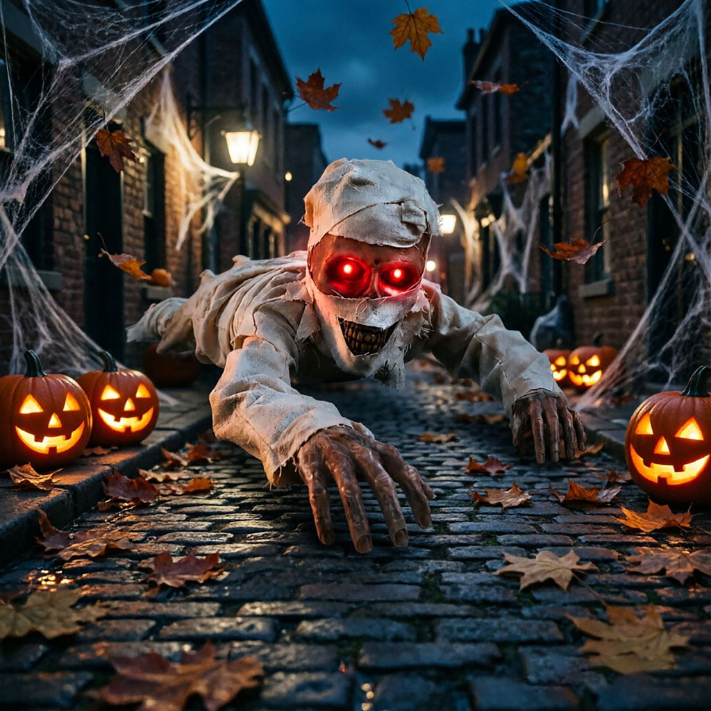 Halloween Animatronic Prop Creeping Mummy Decoration – 41.7" Motion-Activated Crawling Creature with Light-Up Eyes & Sound for Outdoor Yard Haunt
