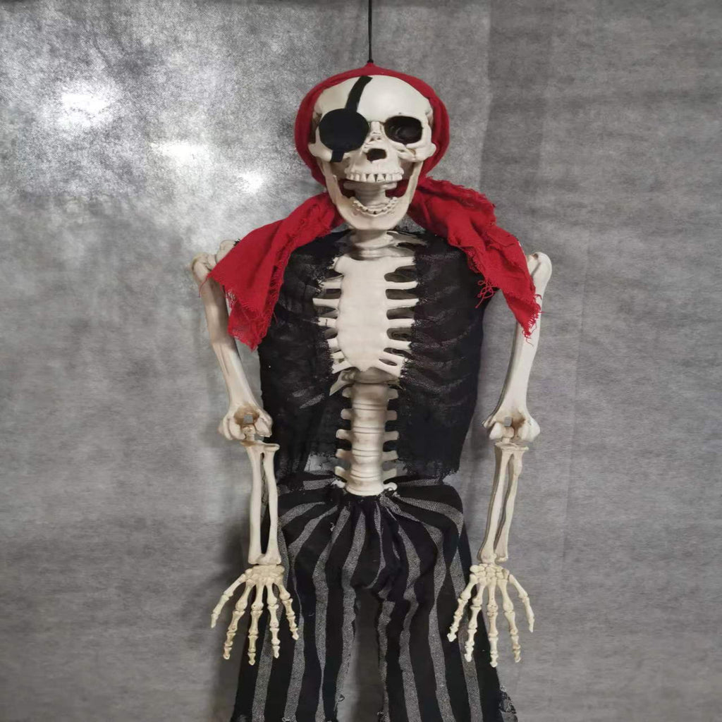 MInHoues 65-inch Halloween Pirate Human Skeleton, Full Life-Size Poseable Skeleton Body Prop for Haunted House, Realistic Plastic Bone Decor for Scary Party Yard, Anatomy Model Decoration
