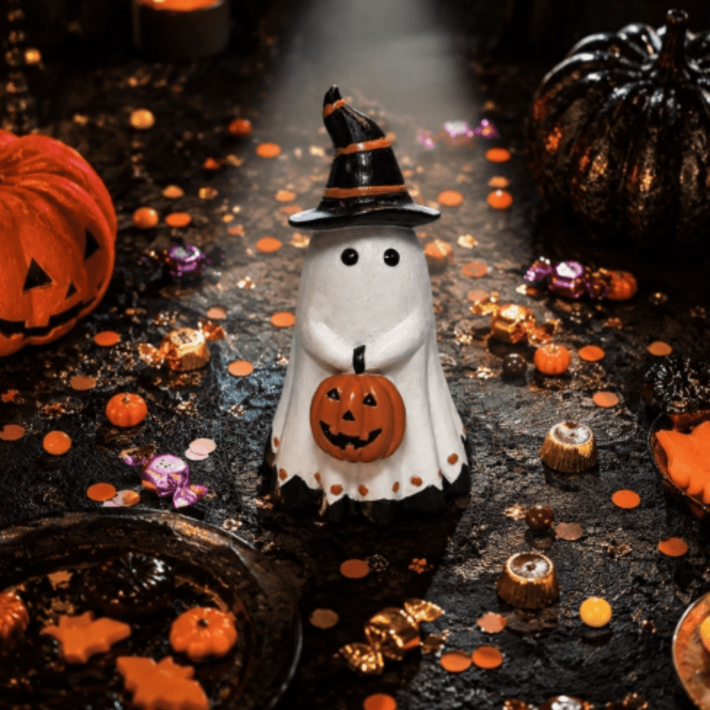 Halloween Decorations Outdoor, Lighted Hanging Ghost Decor with Witch Hat & Broom, LED Flying Ghost Decoration for Porch, Yard, Tree, Patio, Haunted House & Indoor Party 43.3in