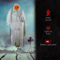 3.9FT Animated Halloween Pumpkin Ghost Prop Sound Activated with Red Glowing Eyes