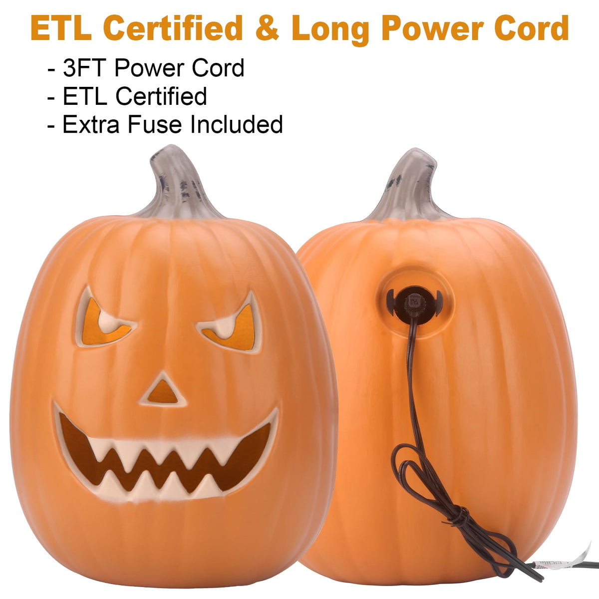 Gamexcel 21" LED Light-Up Jack O Lantern, Pre-lit Halloween Plastic Pumpkin Lights for Indoor/Outdoor Decoration - Angry Face