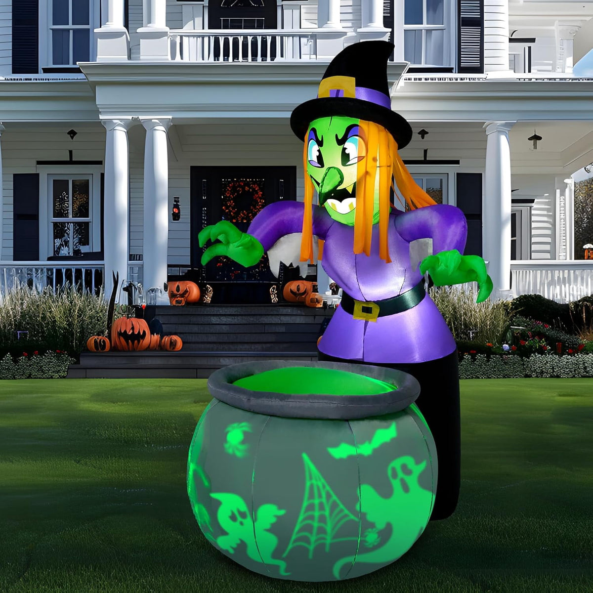 Joyfy 5 Ft Tall Halloween Inflatable Pumpkin,Blow Up Pumpkin with Projector Face and Music Lights,Outdoor Decorations for Yard,Garden,Lawn,Party