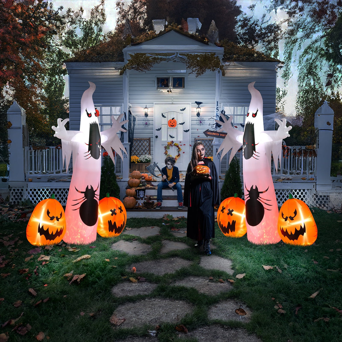 11.8FT Halloween Inflatable Ghost Spider Pumpkin with LED Lights for Yard