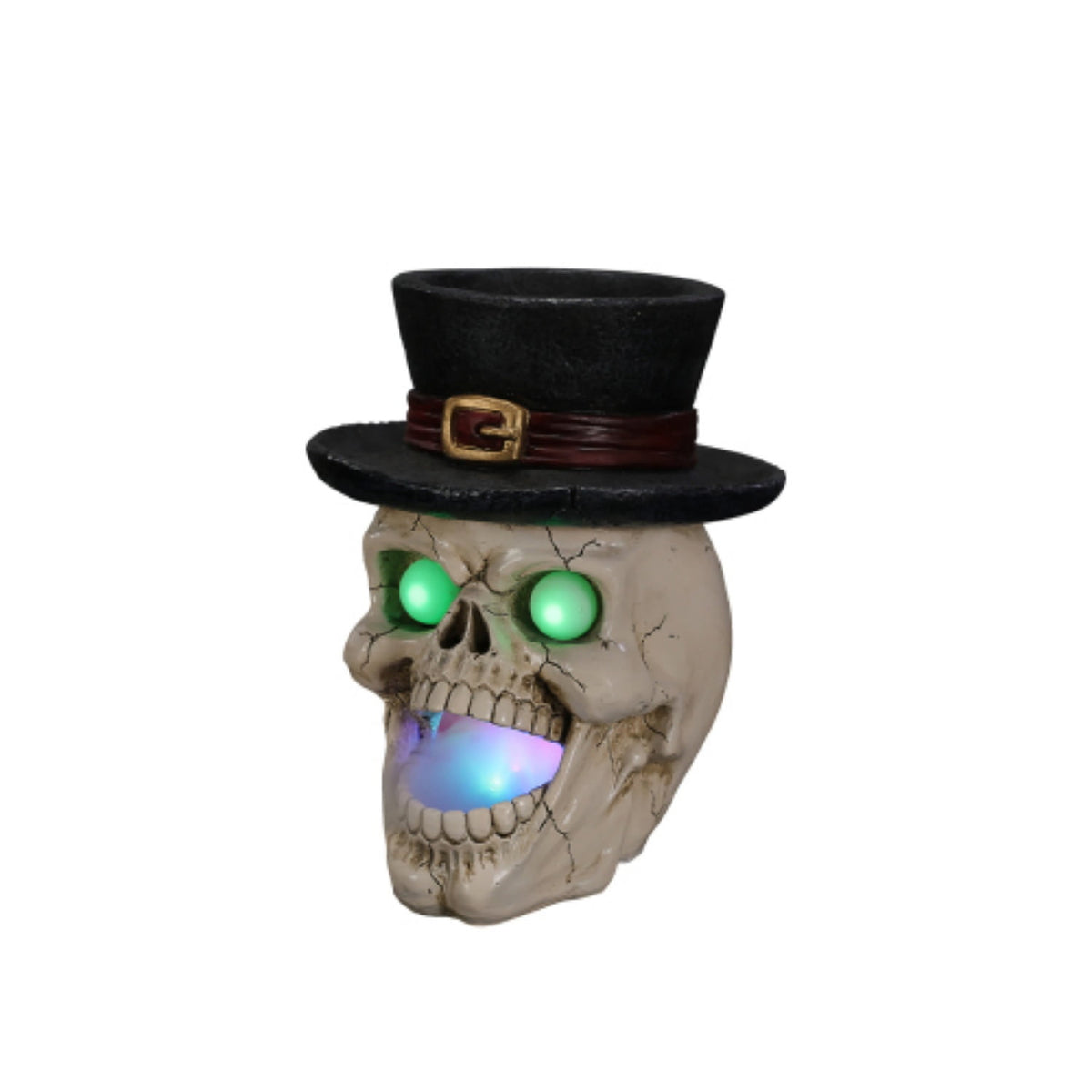 SpookHaven Halloween Jack‑O‑Lantern Pumpkin Mist Sprayer Figurine, LED Light‑Up Fogger with Witch Hat & Skull Decoration, Spooky Ornament for Tabletop Entryway Halloween Party Home Decor
