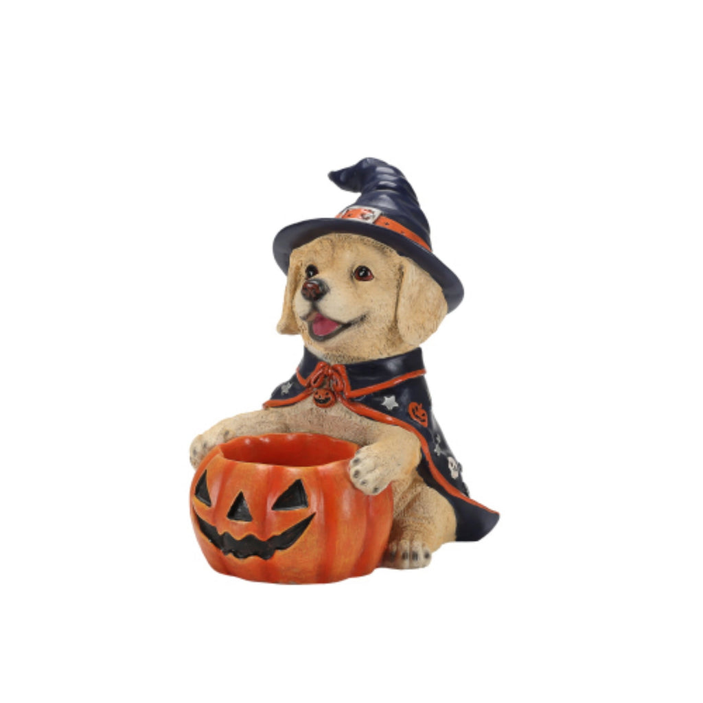 SpookHaven Halloween Jack‑O‑Lantern Pumpkin Mist Sprayer Figurine, LED Light‑Up Fogger with Witch Hat & Skull Decoration, Spooky Ornament for Tabletop Entryway Halloween Party Home Decor