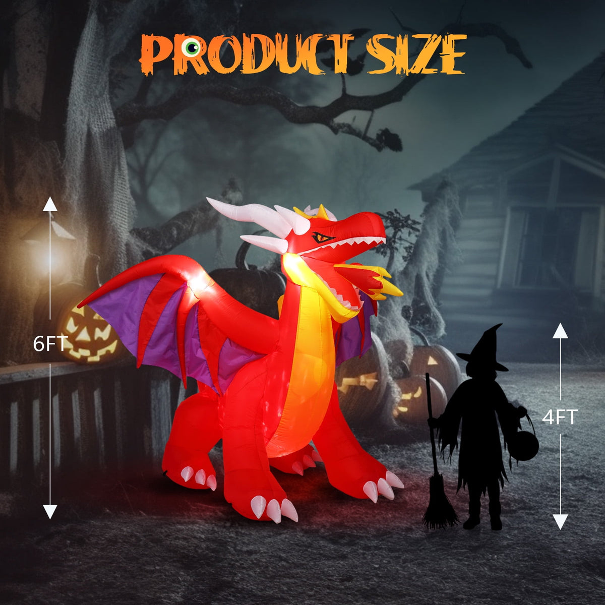 Ktaxon 6' Halloween Inflatables Outdoor Halloween Decoration Dragon Blow up Decor