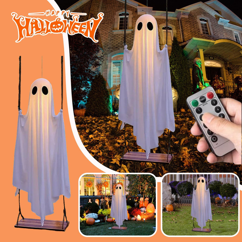 SUYOLL Outdoor Large Halloween Decorations Hanging Swing Ghost Animated Light Up Decorations With Remote Control Indoor For Party Decal