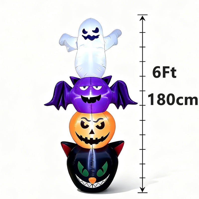 6 FT Halloween Inflatables Pumpkin Ghost Cat Combo Outdoor Decoration, Air Blow Up Ghost Pumpkin with Build-in LED Lights, Halloween Yard Decorations for Outside Vacation Lawn Porch Holiday Decor