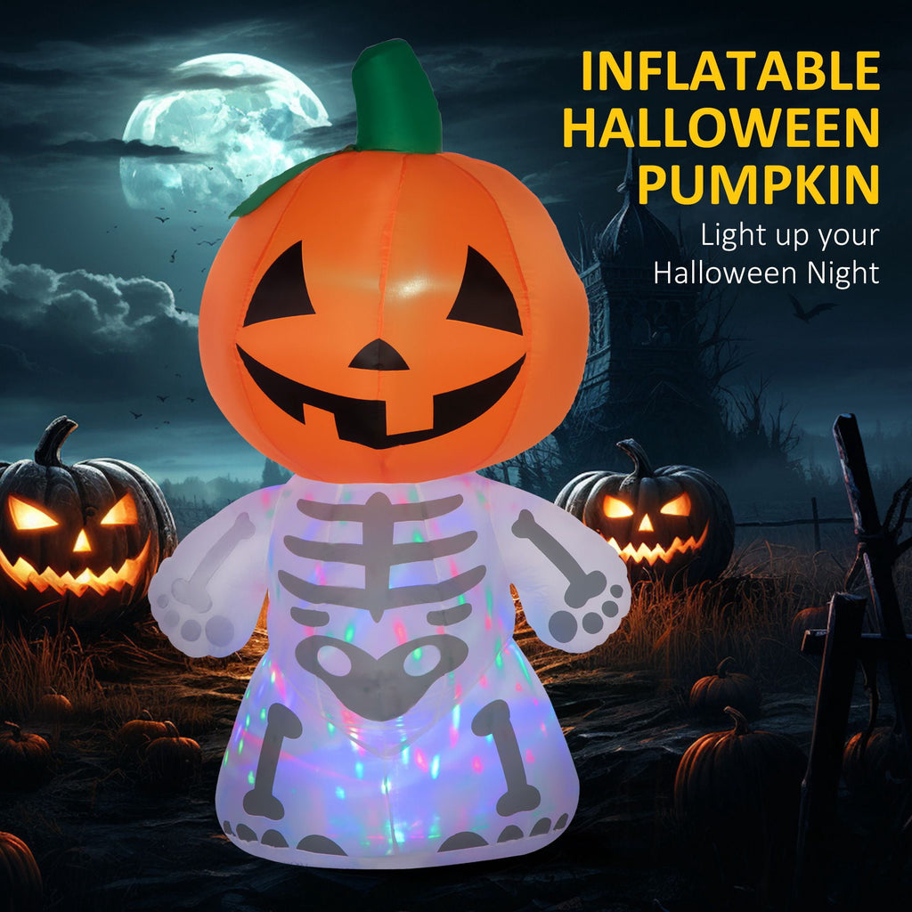 70.75IN Inflatable Skeleton Ghost with Pumpkin Head Rotating Colorful Light LED Halloween Yard Decor
