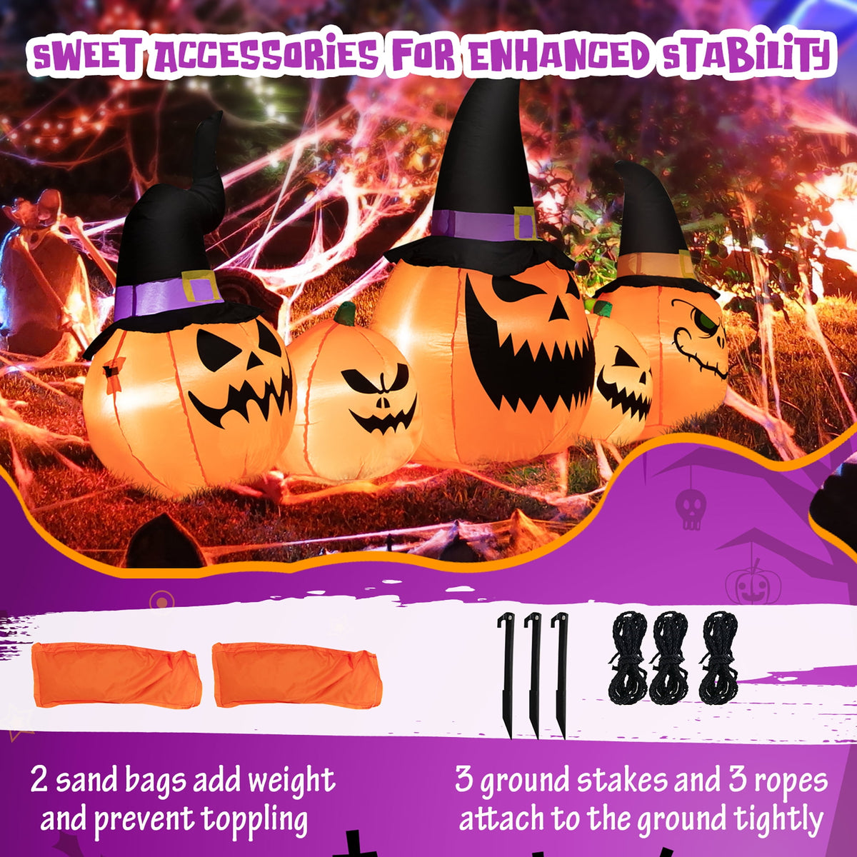 Costway 8 Ft Tall Inflatable Pumpkin Family Waterproof Halloween Yard Decoration w/LED Lights