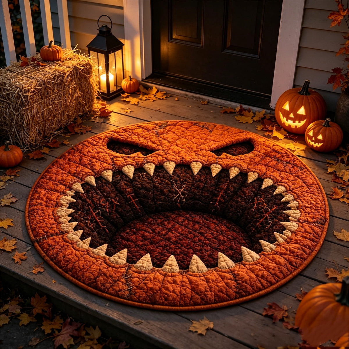 3D Circular Halloween Doormat â Pumpkin Face With Sharp Teeth, Non- Polyester Round Mat For Indoor/Outdoor, Spooky Cute Fall Decor, Gift For Halloween Lovers (91X91") Home Decor