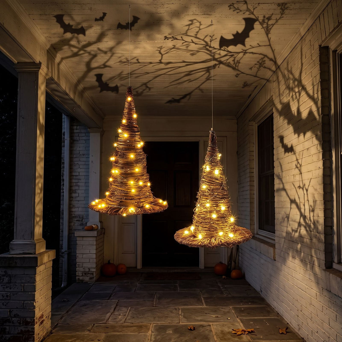1PC Halloween Rattan Witch Hat Decor with String Lights, Cottagecore Halloween Wicker Wizard Hats Woven Witch Hat, Chic Halloween Party Supplies Home Bedroom Garden Patio Backyard Decoration