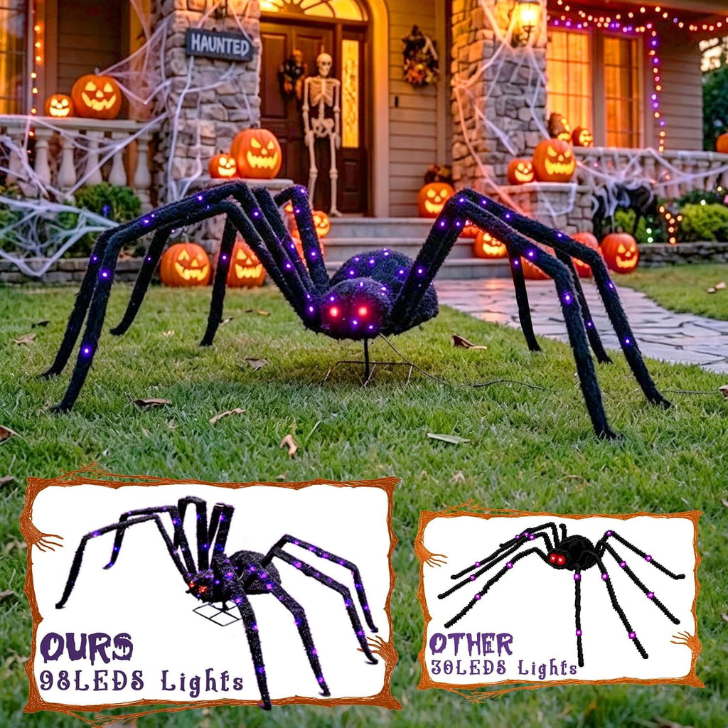 Halloween Decorations Outdoor Giant Spider Light Up Spider 4.3Ft Lighted Large Spider with 6 Modes and 100 LED Purple Lights, Black Spooky Spider for Yard Lawn Garden Patio Outside Decor