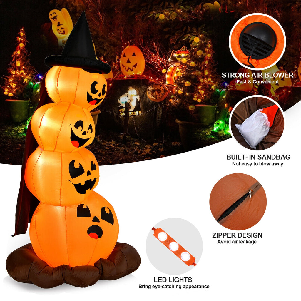 Gymax 7ft Inflatable Pumpkin Combo Halloween Decoration w/ Built-in LED Lights