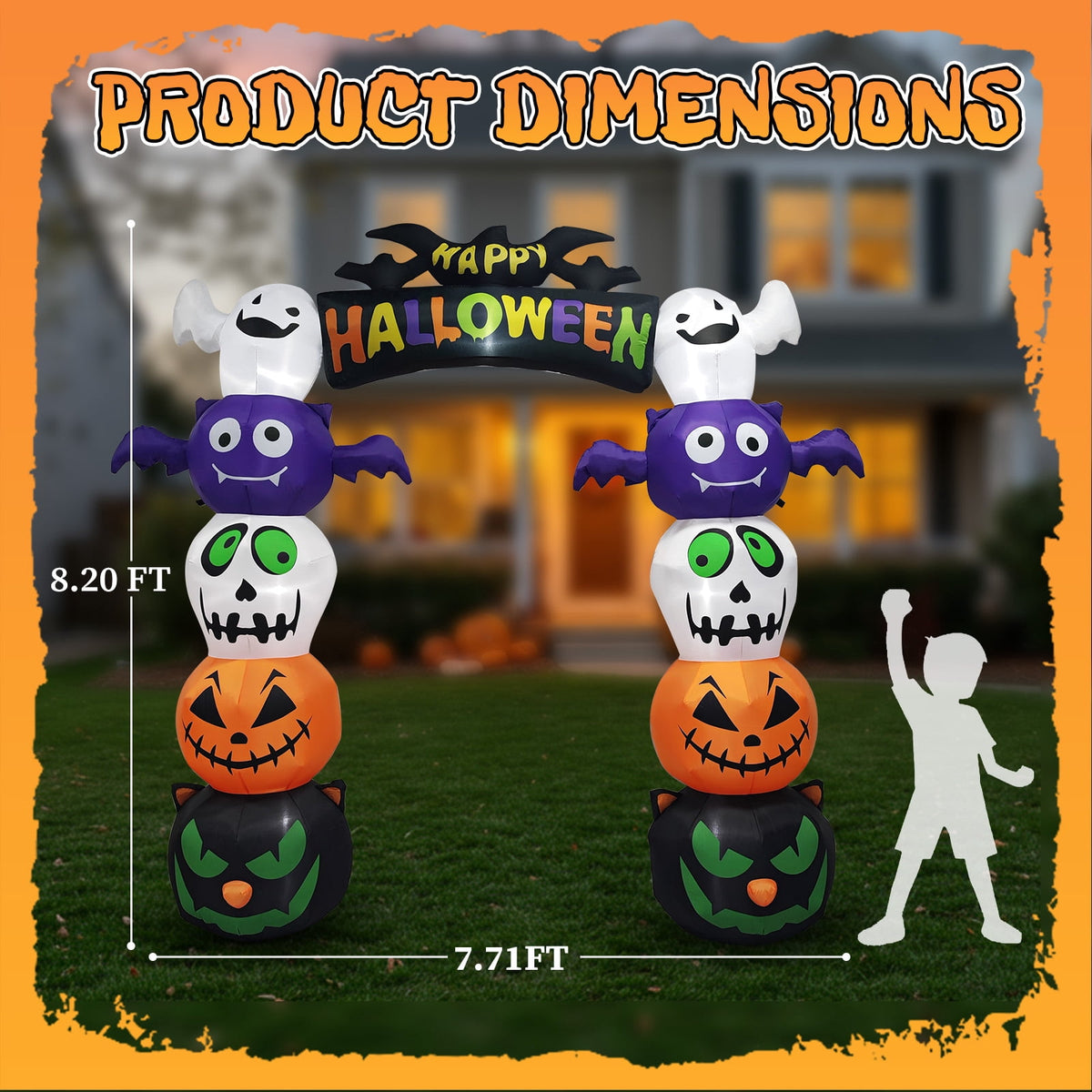 8.2FT Halloween Inflatable Pumpkin Archway with 7 LED Lights for Yard Display