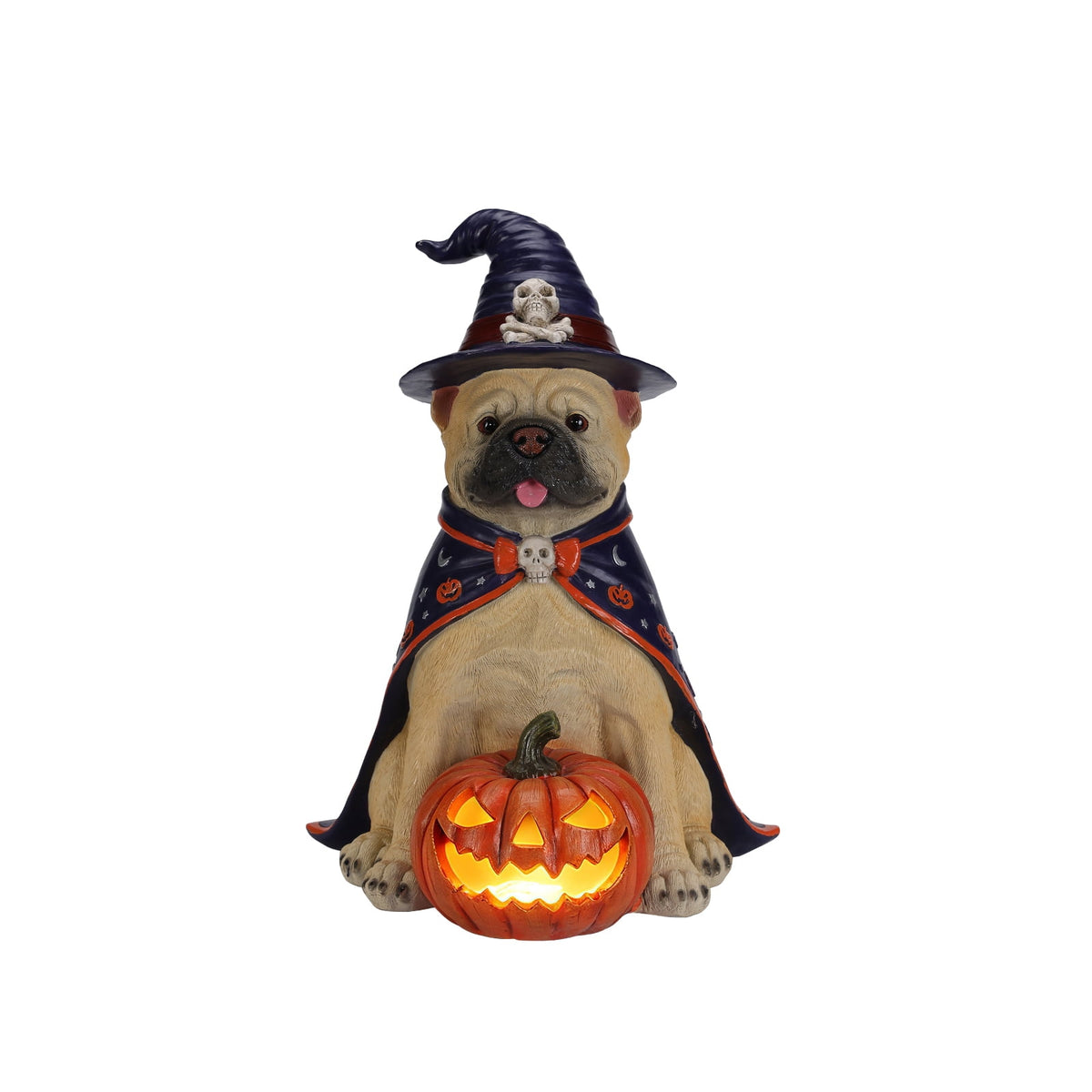A7Store Halloween Golden Retrieve Dog Indoor Outdoor Porch Statue with Lighted Pumpkin, Pink Witch Hat and Cape