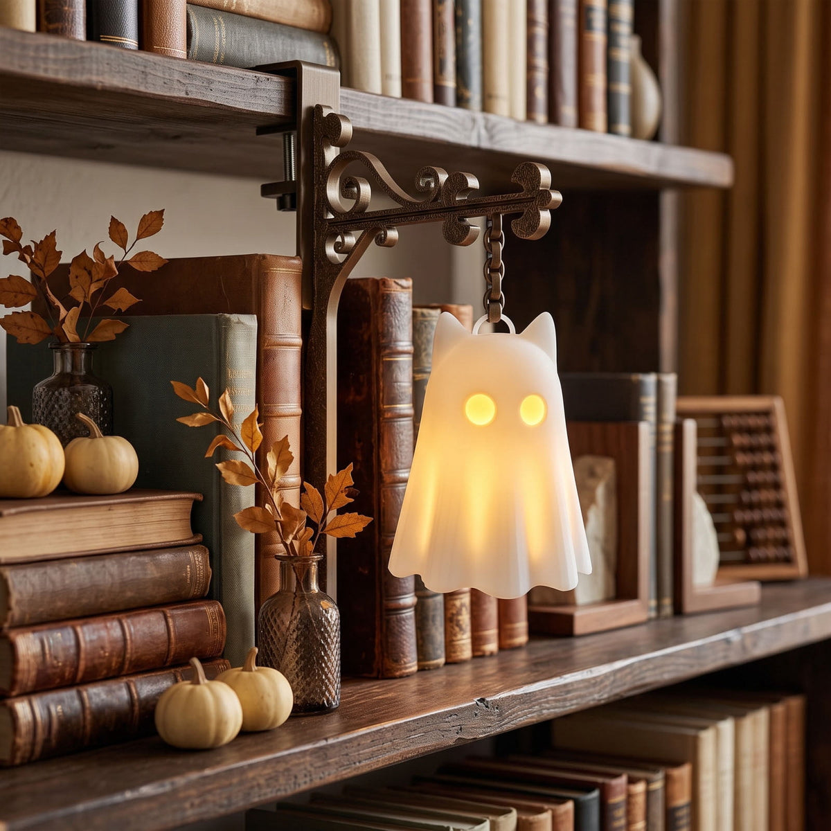 AZXY Halloween Stacked Lighted Pumpkin Figurine, Skeleton Cut‑Out Pumpkin Lamp, Spooky Holiday Floor Ornament, Halloween Yard Party Decoration for Porch Yard Living Room Use