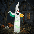 Alvantor 11.8 ft Ghost Halloween Inflatable with Pumpkin, 4 LED Lights and 82-Light Flashing Bat String, White and Green