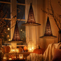 Battery Operated Witch Hat Light Hanging Decoration - Black Witch Hats with Lights DIY Floating Witch Hats with Creepy Cloth, Hanging Witch Hats Decorations for Halloween Porch Tree Party Decorations