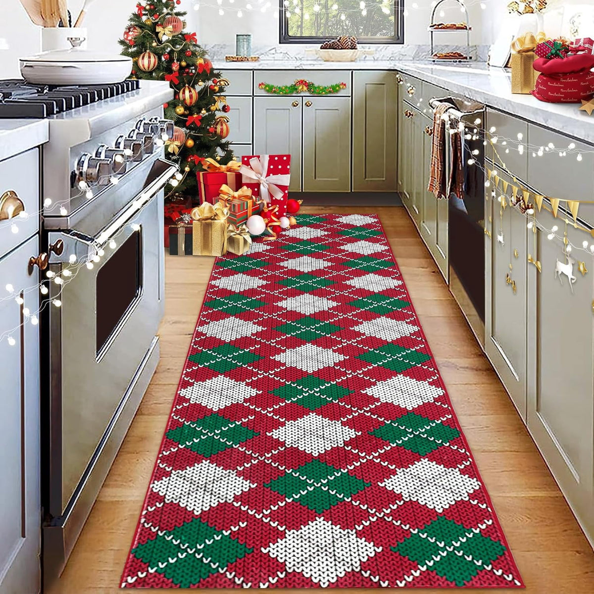 Christmas Plaid Rug Modern Holiday Doormat Soft Machine Washable for Indoor Home Red 9x12ft(274x366cm)
