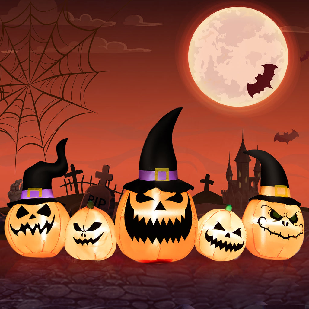 Costway 8 Ft Tall Inflatable Pumpkin Family Waterproof Halloween Yard Decoration w/LED Lights