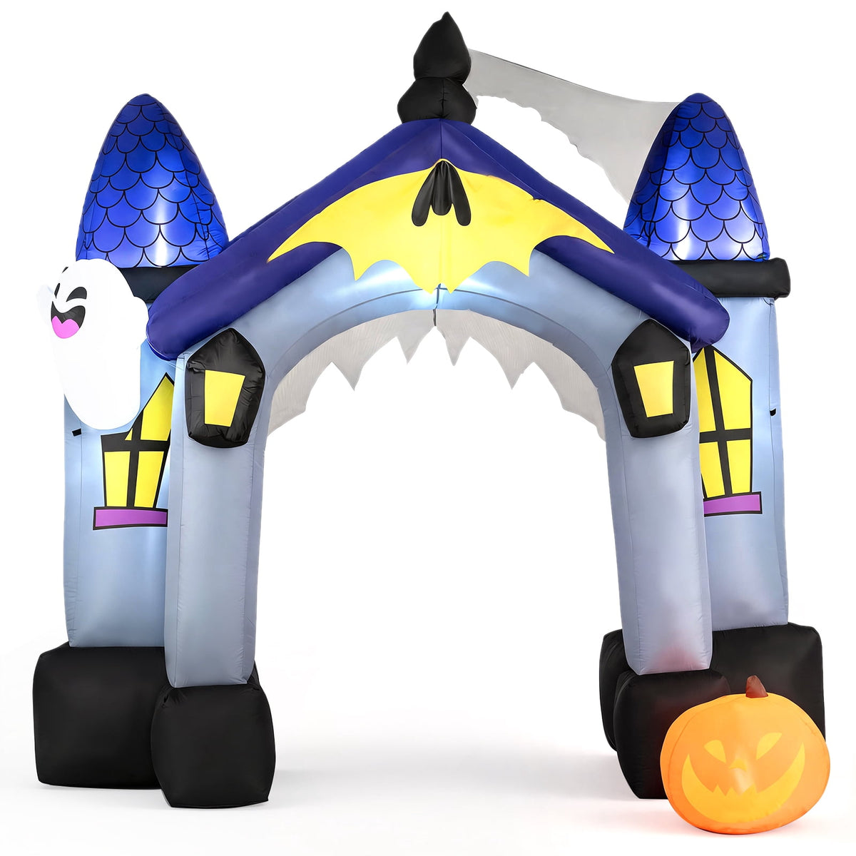 Costway 9 FT Halloween Inflatable Archway with LED Lights, Ghost & Pumpkin, Built-in Blower Multicolor