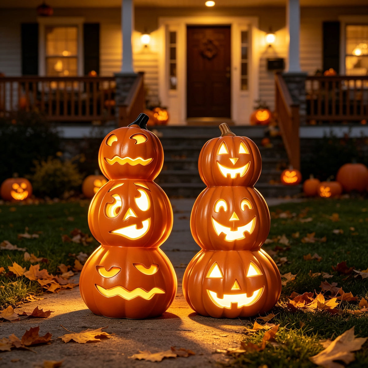 DUNCHATY LED Halloween Pumpkin Lights Set of 2, LED Pumpkin Decorations, Halloween Decor for Outdoor, Garden & Window (20"+21")