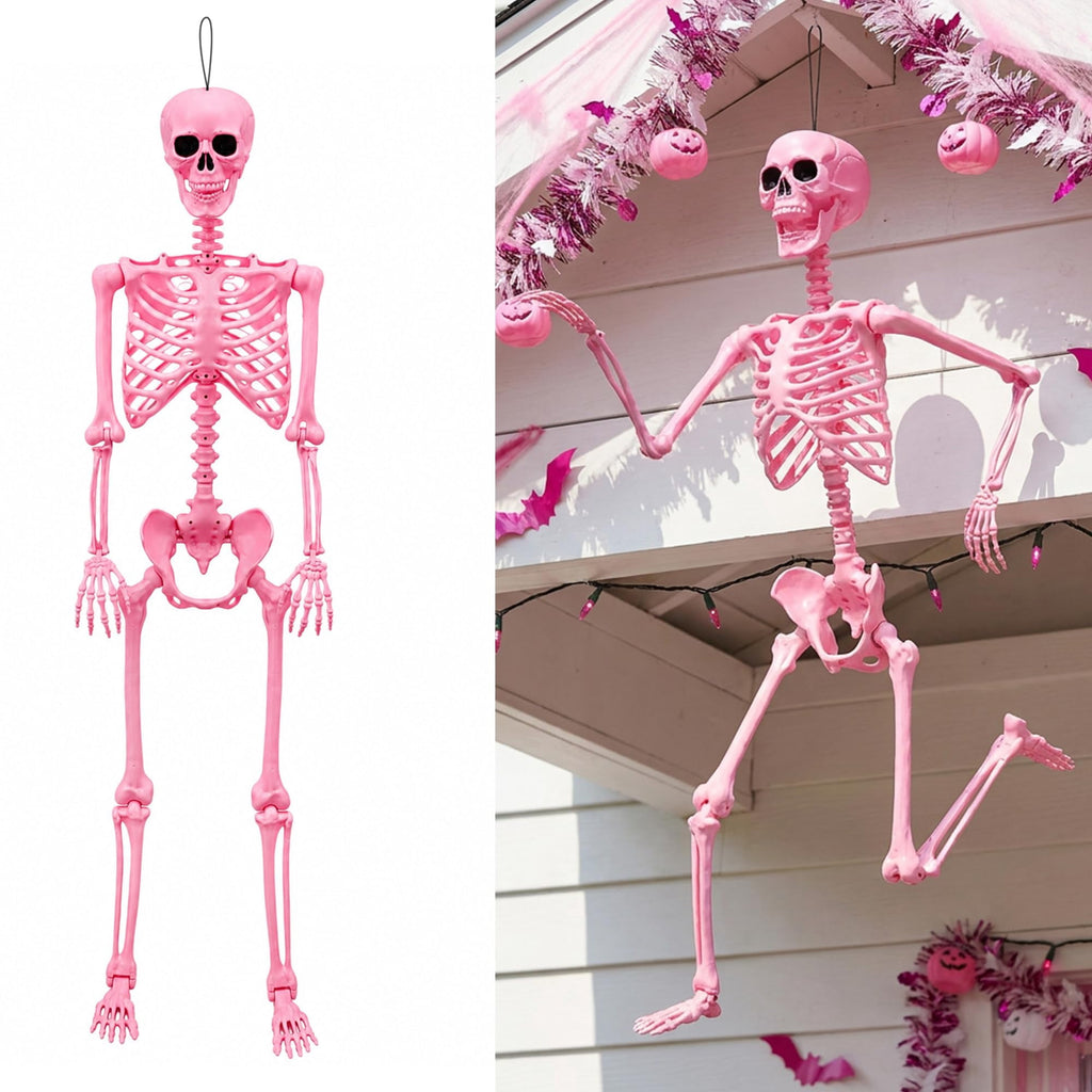EBaokuup 5.5 ft Halloween Skeleton Decoration, Pink Posable Skeleton Prop with Movable Joints