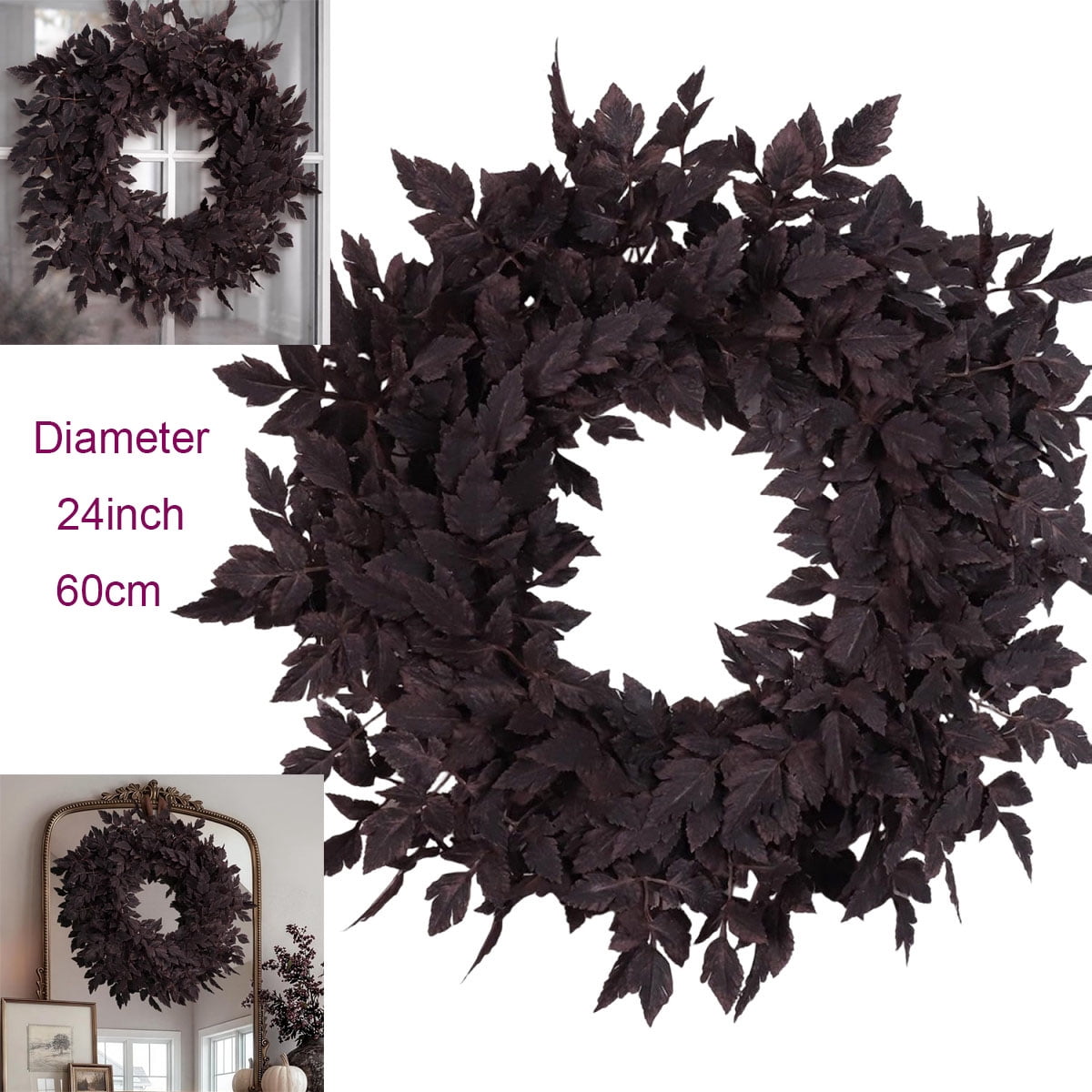 Fall Wreath 24 Inch Cimicifuga Leaves For Front Door Halloween Decor
