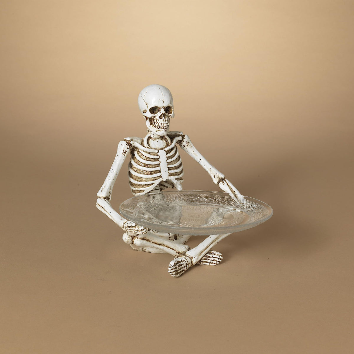 Gerson International Halloween Skeleton with Glass Plate, 10.6-inch Height, Resin