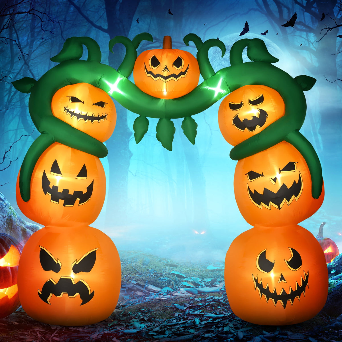 Outsunny 11.8' H Large Halloween Inflatable Archway Ghost Bat Pumpkin Spider, Halloween Decoration with LED Lights for Garden Indoor Outdoor