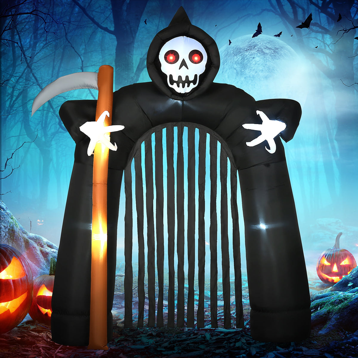 Outsunny 11.8' H Large Halloween Inflatable Archway Ghost Bat Pumpkin Spider, Halloween Decoration with LED Lights for Garden Indoor Outdoor