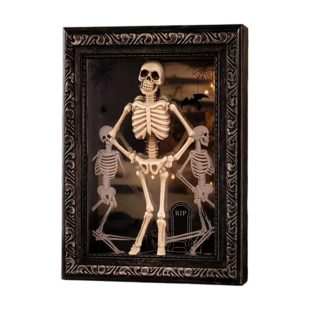 Halloween Dancing Skeleton Photo Frame 11.8 x 7.8in 3D Resin Light Up Spooky Skeleton Figurine Table Display Decor for Party Home Tabletop