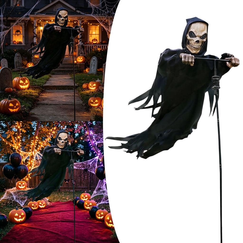Halloween Ghost Robe Skeleton Mask Ground Stake Bird Repellent Outdoor Yard Lawn Decorative Ornament Set