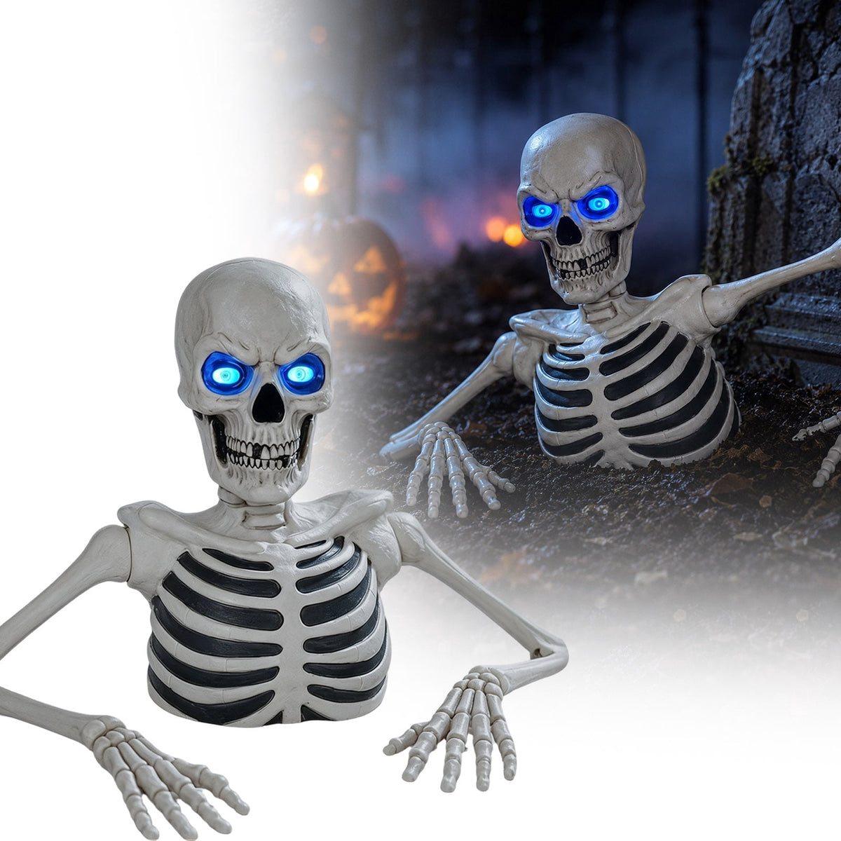 Halloween Ground Breaking Dynamic Skeleton LCD Eyes Scary Outdoor Halloween Decorations for Porch or Yard