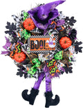 Halloween Wreath for Front Door,20 inch Whimsical mesh Wreath with Witch | Fun whimsical witch design,purple‑green‑orange palette,outdoor porch,wall & indoor decor,festive Halloween home decoration