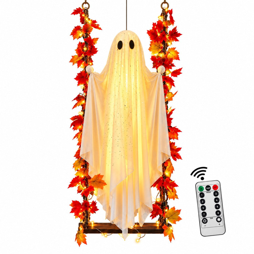 Hanging Light Up Ghost Decor with Remote LED Swing 5.3 ft