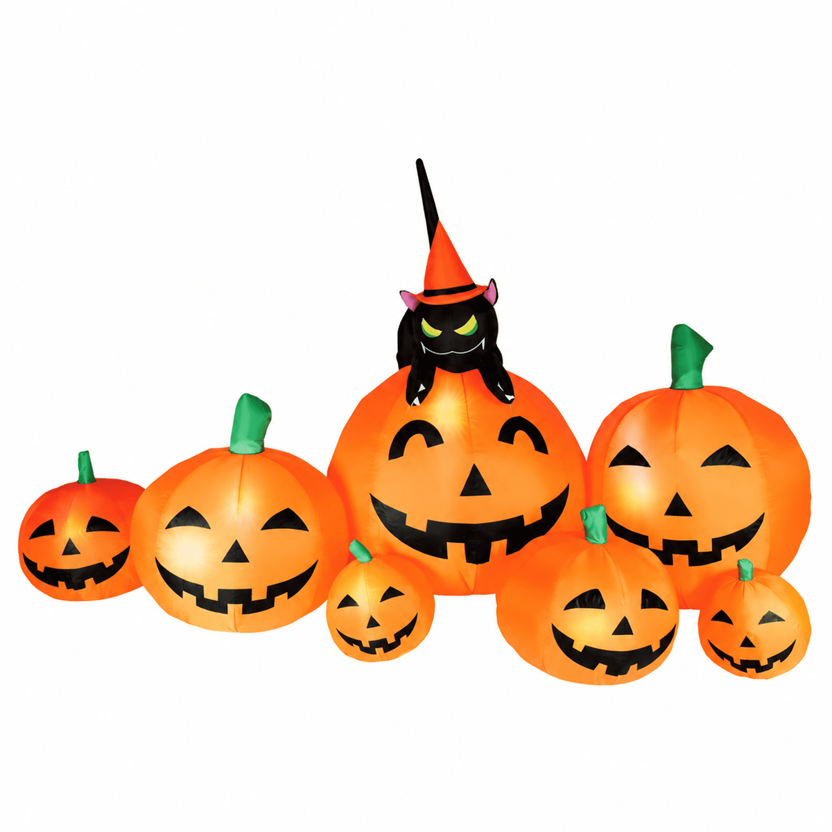 Inflatable Pumpkin with Witch's Cat and LED Lights for Outdoor Halloween Yard Decor