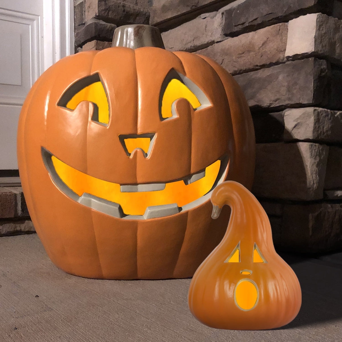 21in+12in LED Light Up Jack O Lantern Halloween Pumpkin Lights Indoor/Outdoor Holiday Festival Garden Patio Front Door Decor