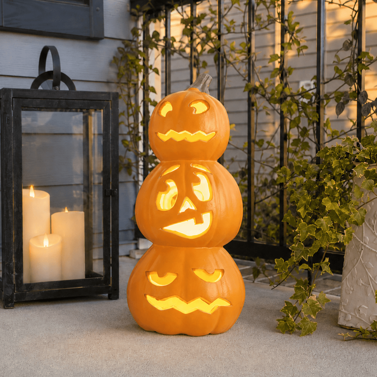 4Pack LED Lighted Jack O Lantern Indoor Outdoor Halloween Large Pumpkin Lantern Decoration