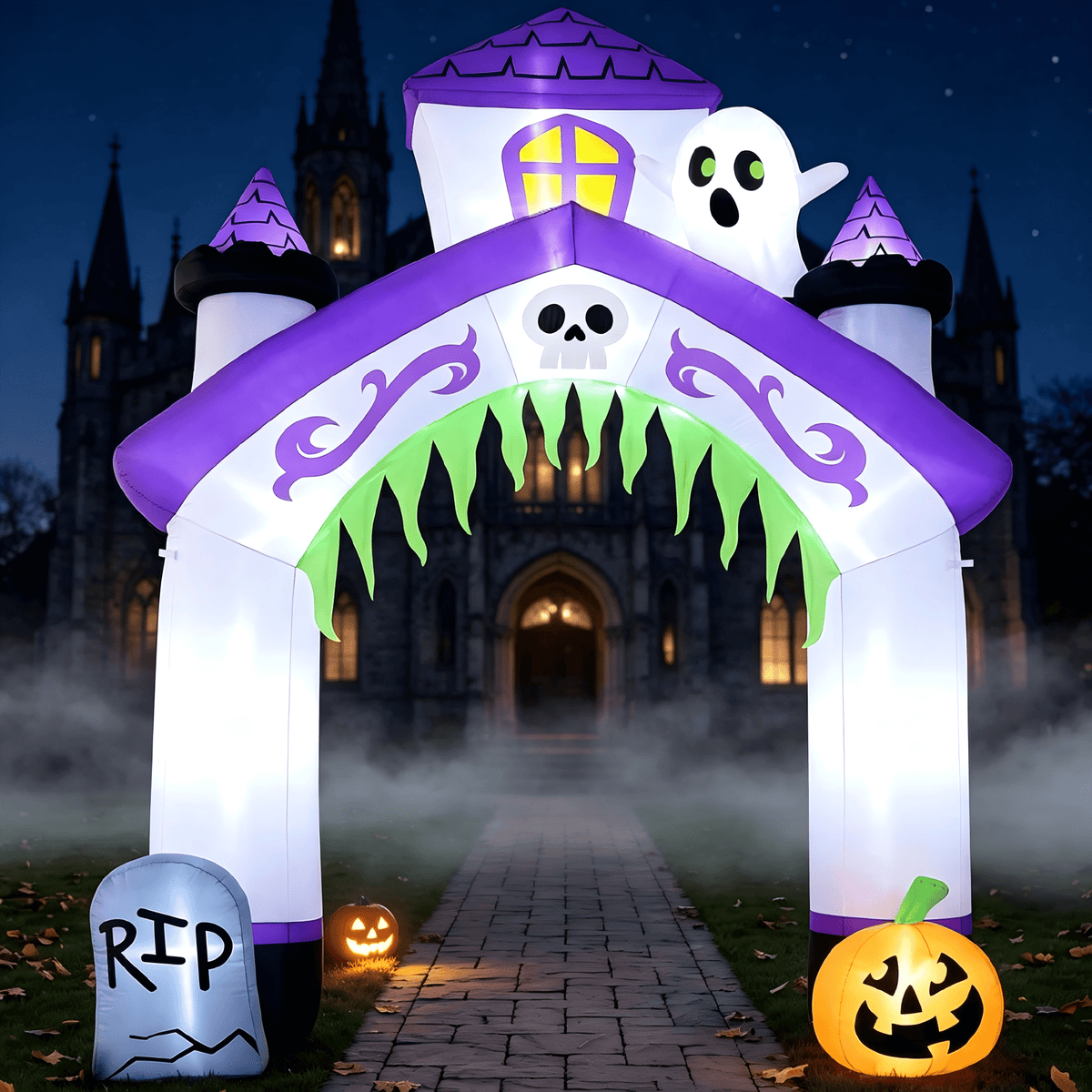 Joyfy 8 ft Halloween Inflatable Pumpkin Archway Outdoor Decoration,Blow Up Arch Decor for Yard with Build-in LED Lights for Yard,Garden & Party