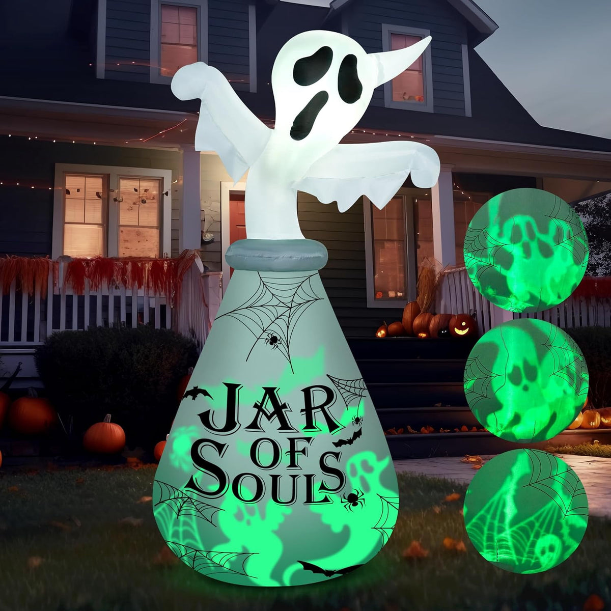 Joyfy 5 Ft Tall Halloween Inflatable Pumpkin,Blow Up Pumpkin with Projector Face and Music Lights,Outdoor Decorations for Yard,Garden,Lawn,Party