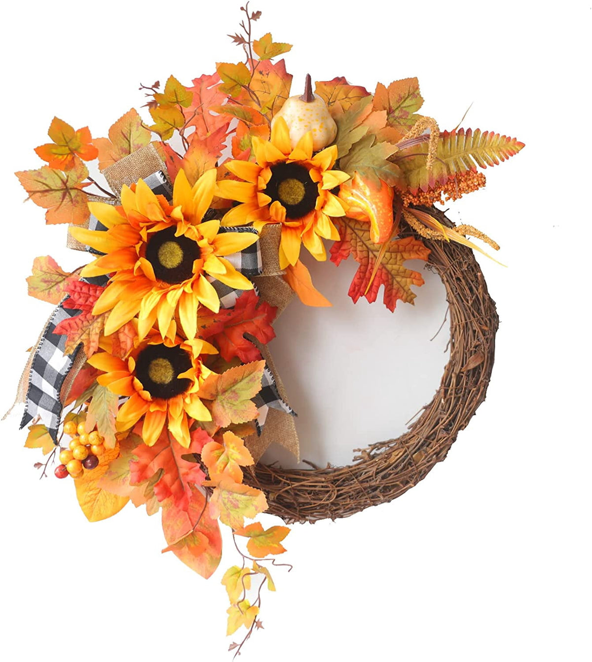 24 Inch Fall Wreaths for Front Door Outside, Fall Door Wreath with Pumpkins,Dahlia,Sunflowers, Maple Leaves,Autumn Wreaths Decorations for Harvest Thanksgiving Halloween Indoor Outdoor Home Decor
