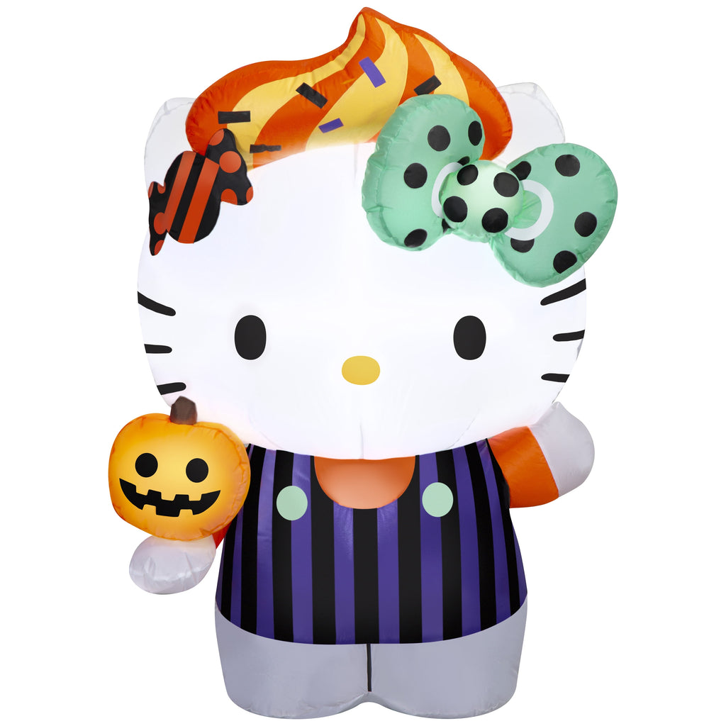 Airblown Halloween Yard Inflatables Light Hello Kitty in Purple Striped Overalls Sanrio