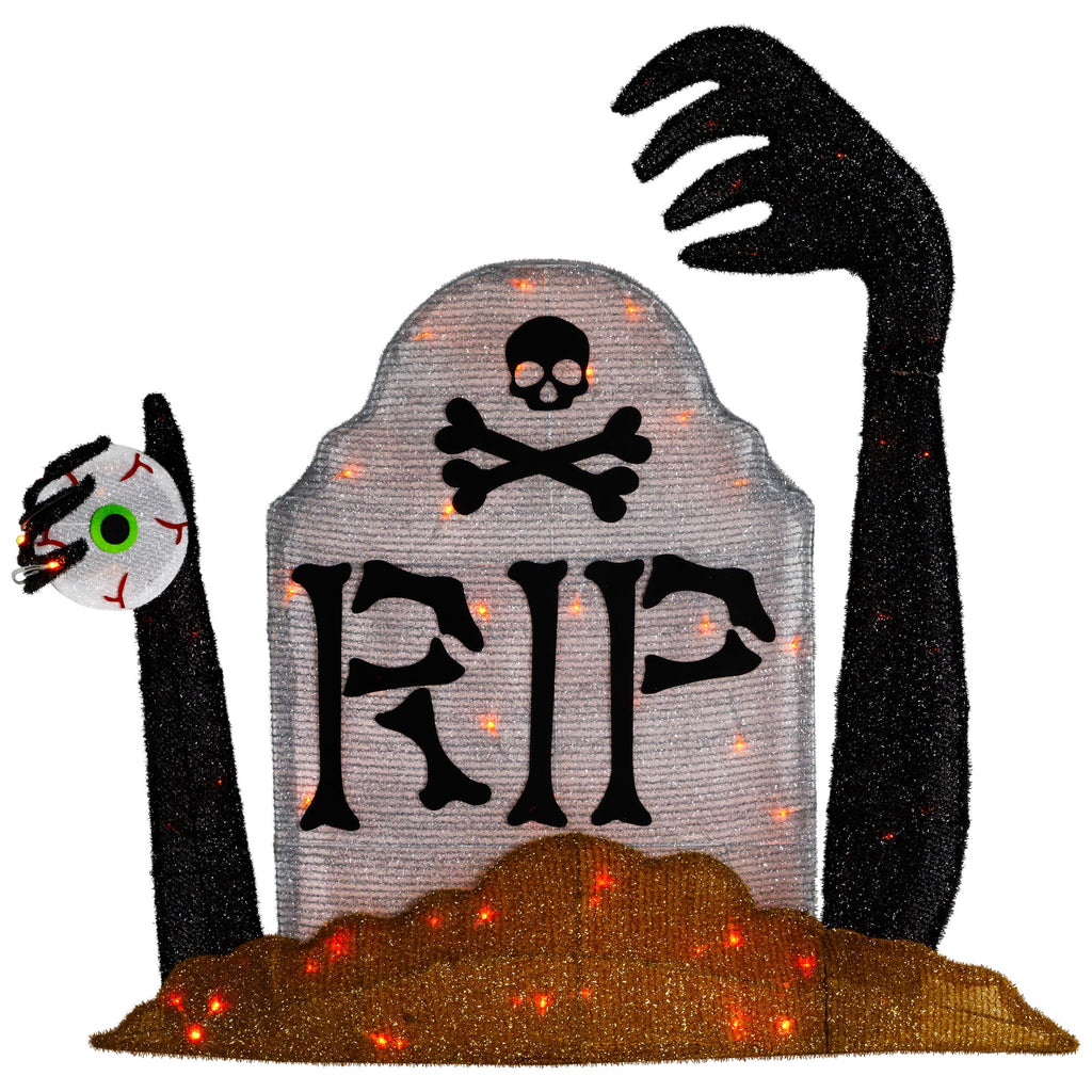 Lighted Tombstone Halloween Decoration - 36" - Black and Gray - Orange LED Lights