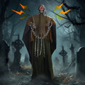 Magotan 6ft Halloween Outdoor Skeleton Ghost Decorations, Sound Controlled Swinging Scary Skeleton Ghost Halloween Decoration for Outdoor Garden Porch Yard Decor,Green