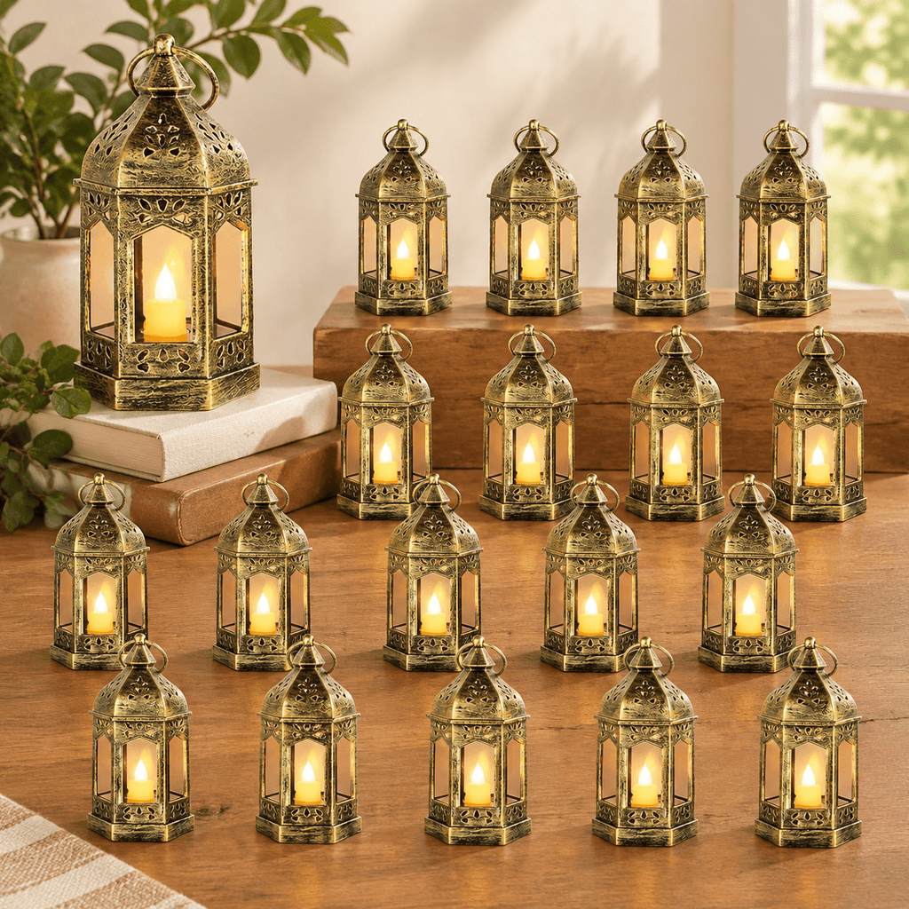 Mini Lantern With Flickering Led Candles Set Of 20 Vintdecorative Hanging Candle Lanterns Formas Wedding Decorations Party Table
